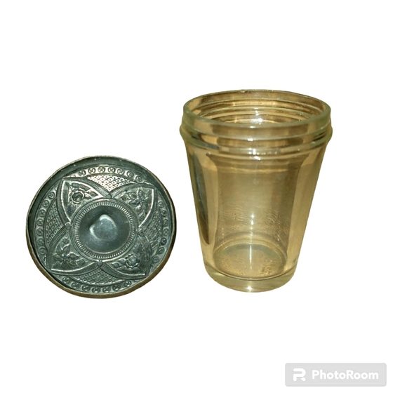 Antique Clear Crystal Glass Pickle Caster W/ Engraved Floral Silver P. Dog Lid - Picture 5 of 9